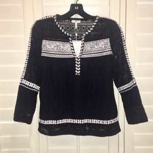 Joie Coriana Embroidered Cotton Blouse Black - XS